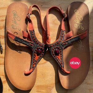 Naughty monkey leather thong beaded Sandals. Size 9.5 like new never worn.